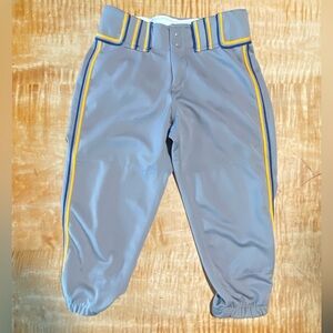 Boombah size 28 girls women’s softball pants - steel gray with navy/gold accents